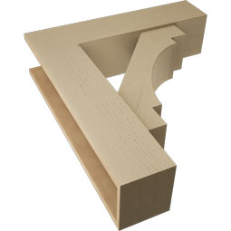 Ekena Millwork - BKTUR0756X30X34MRC05RCPR - Timberthane Faux Wood Merced Style Bracket w/ Offset Brace, Block Ends, 7 1/2"W x 30"D x 34"H, Primed Tan