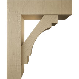 Ekena Millwork - BKTUR0756X30X36MRC05RCPR - Timberthane Faux Wood Merced Style Bracket w/ Offset Brace, Block Ends, 7 1/2"W x 30"D x 36"H, Primed Tan