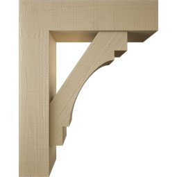 Ekena Millwork - BKTUR0756X30X38MRC05RCPR - Timberthane Faux Wood Merced Style Bracket w/ Offset Brace, Block Ends, 7 1/2"W x 30"D x 38"H, Primed Tan