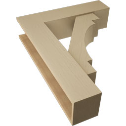 Ekena Millwork - BKTUR0756X30X38MRC05RCPR - Timberthane Faux Wood Merced Style Bracket w/ Offset Brace, Block Ends, 7 1/2"W x 30"D x 38"H, Primed Tan