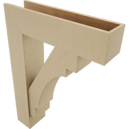 Ekena Millwork - BKTUR0756X30X42MRC05RCPR - Timberthane Faux Wood Merced Style Bracket w/ Offset Brace, Block Ends, 7 1/2"W x 30"D x 42"H, Primed Tan