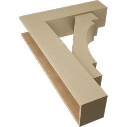 Ekena Millwork - BKTUR0756X30X42MRC05RCPR - Timberthane Faux Wood Merced Style Bracket w/ Offset Brace, Block Ends, 7 1/2"W x 30"D x 42"H, Primed Tan