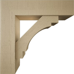 Ekena Millwork - BKTUR0756X32X32MRC05RCPR - Timberthane Faux Wood Merced Style Bracket w/ Offset Brace, Block Ends, 7 1/2"W x 32"D x 32"H, Primed Tan