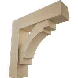 Ekena Millwork - BKTUR0756X32X32MRC05RCPR - Timberthane Faux Wood Merced Style Bracket w/ Offset Brace, Block Ends, 7 1/2"W x 32"D x 32"H, Primed Tan