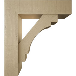 Ekena Millwork - BKTUR0756X32X36MRC05RCPR - Timberthane Faux Wood Merced Style Bracket w/ Offset Brace, Block Ends, 7 1/2"W x 32"D x 36"H, Primed Tan