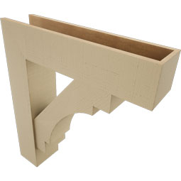 Ekena Millwork - BKTUR0756X32X36MRC05RCPR - Timberthane Faux Wood Merced Style Bracket w/ Offset Brace, Block Ends, 7 1/2"W x 32"D x 36"H, Primed Tan