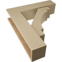 Ekena Millwork - BKTUR0756X32X36MRC05RCPR - Timberthane Faux Wood Merced Style Bracket w/ Offset Brace, Block Ends, 7 1/2"W x 32"D x 36"H, Primed Tan