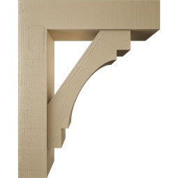 Ekena Millwork - BKTUR0756X32X40MRC05RCPR - Timberthane Faux Wood Merced Style Bracket w/ Offset Brace, Block Ends, 7 1/2"W x 32"D x 40"H, Primed Tan
