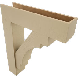 Ekena Millwork - BKTUR0756X32X40MRC05RCPR - Timberthane Faux Wood Merced Style Bracket w/ Offset Brace, Block Ends, 7 1/2"W x 32"D x 40"H, Primed Tan