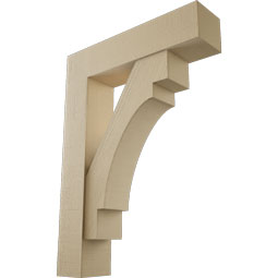 Ekena Millwork - BKTUR0756X32X44MRC05RCPR - Timberthane Faux Wood Merced Style Bracket w/ Offset Brace, Block Ends, 7 1/2"W x 32"D x 44"H, Primed Tan