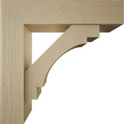 Ekena Millwork - BKTUR0756X34X34MRC05RCPR - Timberthane Faux Wood Merced Style Bracket w/ Offset Brace, Block Ends, 7 1/2"W x 34"D x 34"H, Primed Tan