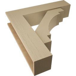 Ekena Millwork - BKTUR0756X34X34MRC05RCPR - Timberthane Faux Wood Merced Style Bracket w/ Offset Brace, Block Ends, 7 1/2"W x 34"D x 34"H, Primed Tan