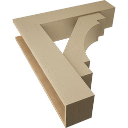 Ekena Millwork - BKTUR0756X34X38MRC05RCPR - Timberthane Faux Wood Merced Style Bracket w/ Offset Brace, Block Ends, 7 1/2"W x 34"D x 38"H, Primed Tan