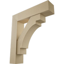 Ekena Millwork - BKTUR0756X34X38MRC05RCPR - Timberthane Faux Wood Merced Style Bracket w/ Offset Brace, Block Ends, 7 1/2"W x 34"D x 38"H, Primed Tan
