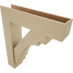 Ekena Millwork - BKTUR0756X34X40MRC05RCPR - Timberthane Faux Wood Merced Style Bracket w/ Offset Brace, Block Ends, 7 1/2"W x 34"D x 40"H, Primed Tan