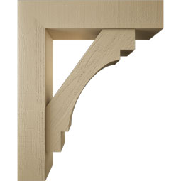 Ekena Millwork - BKTUR0756X34X42MRC05RCPR - Timberthane Faux Wood Merced Style Bracket w/ Offset Brace, Block Ends, 7 1/2"W x 34"D x 42"H, Primed Tan