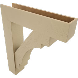 Ekena Millwork - BKTUR0756X34X42MRC05RCPR - Timberthane Faux Wood Merced Style Bracket w/ Offset Brace, Block Ends, 7 1/2"W x 34"D x 42"H, Primed Tan