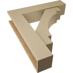 Ekena Millwork - BKTUR0756X36X40MRC05RCPR - Timberthane Faux Wood Merced Style Bracket w/ Offset Brace, Block Ends, 7 1/2"W x 36"D x 40"H, Primed Tan