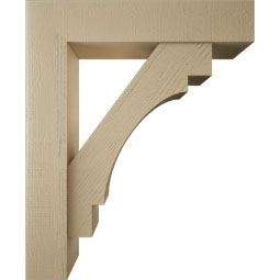 Ekena Millwork - BKTUR0756X36X44MRC05RCPR - Timberthane Faux Wood Merced Style Bracket w/ Offset Brace, Block Ends, 7 1/2"W x 36"D x 44"H, Primed Tan