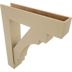 Ekena Millwork - BKTUR0756X36X44MRC05RCPR - Timberthane Faux Wood Merced Style Bracket w/ Offset Brace, Block Ends, 7 1/2"W x 36"D x 44"H, Primed Tan