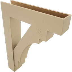 Ekena Millwork - BKTUR0756X36X48MRC05RCPR - Timberthane Faux Wood Merced Style Bracket w/ Offset Brace, Block Ends, 7 1/2"W x 36"D x 48"H, Primed Tan