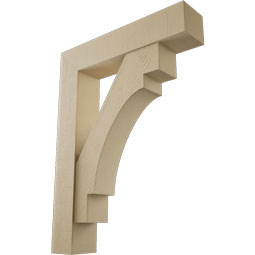 Ekena Millwork - BKTUR0756X36X48MRC05RCPR - Timberthane Faux Wood Merced Style Bracket w/ Offset Brace, Block Ends, 7 1/2"W x 36"D x 48"H, Primed Tan