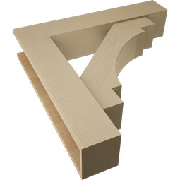 Ekena Millwork - BKTUR0756X38X38MRC05RCPR - Timberthane Faux Wood Merced Style Bracket w/ Offset Brace, Block Ends, 7 1/2"W x 38"D x 38"H, Primed Tan