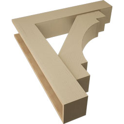 Ekena Millwork - BKTUR0756X40X44MRC05RCPR - Timberthane Faux Wood Merced Style Bracket w/ Offset Brace, Block Ends, 7 1/2"W x 40"D x 44"H, Primed Tan