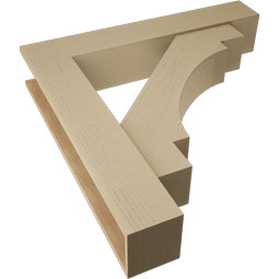 Ekena Millwork - BKTUR0756X42X42MRC05RCPR - Timberthane Faux Wood Merced Style Bracket w/ Offset Brace, Block Ends, 7 1/2"W x 42"D x 42"H, Primed Tan