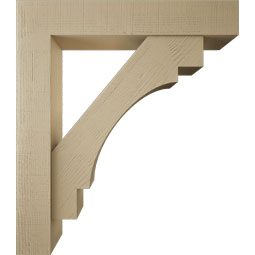 Ekena Millwork - BKTUR0756X42X48MRC05RCPR - Timberthane Faux Wood Merced Style Bracket w/ Offset Brace, Block Ends, 7 1/2"W x 42"D x 48"H, Primed Tan