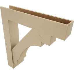 Ekena Millwork - BKTUR0756X42X48MRC05RCPR - Timberthane Faux Wood Merced Style Bracket w/ Offset Brace, Block Ends, 7 1/2"W x 42"D x 48"H, Primed Tan
