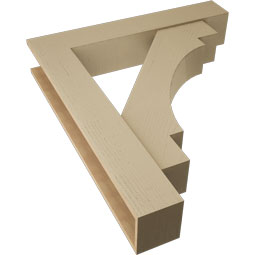 Ekena Millwork - BKTUR0756X42X48MRC05RCPR - Timberthane Faux Wood Merced Style Bracket w/ Offset Brace, Block Ends, 7 1/2"W x 42"D x 48"H, Primed Tan