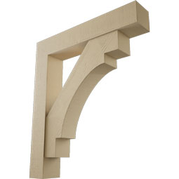 Ekena Millwork - BKTUR0756X42X48MRC05RCPR - Timberthane Faux Wood Merced Style Bracket w/ Offset Brace, Block Ends, 7 1/2"W x 42"D x 48"H, Primed Tan