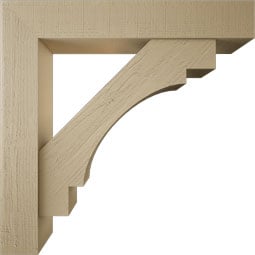 Ekena Millwork - BKTUR0756X44X44MRC05RCPR - Timberthane Faux Wood Merced Style Bracket w/ Offset Brace, Block Ends, 7 1/2"W x 44"D x 44"H, Primed Tan