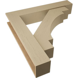 Ekena Millwork - BKTUR0756X44X44MRC05RCPR - Timberthane Faux Wood Merced Style Bracket w/ Offset Brace, Block Ends, 7 1/2"W x 44"D x 44"H, Primed Tan