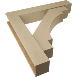 Ekena Millwork - BKTUR0756X46X46MRC05RCPR - Timberthane Faux Wood Merced Style Bracket w/ Offset Brace, Block Ends, 7 1/2"W x 46"D x 46"H, Primed Tan