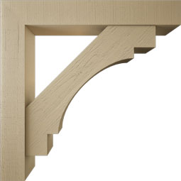 Ekena Millwork - BKTUR0756X48X48MRC05RCPR - Timberthane Faux Wood Merced Style Bracket w/ Offset Brace, Block Ends, 7 1/2"W x 48"D x 48"H, Primed Tan