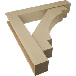 Ekena Millwork - BKTUR0756X48X48MRC05RCPR - Timberthane Faux Wood Merced Style Bracket w/ Offset Brace, Block Ends, 7 1/2"W x 48"D x 48"H, Primed Tan