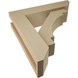Ekena Millwork - BKTUR0352X14X14MRC06RCPR - Timberthane Faux Wood Merced Style Bracket w/ Offset Brace, Slat Ends, 3 1/2"W x 14"D x 14"H, Primed Tan