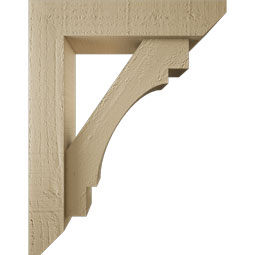Ekena Millwork - BKTUR0352X14X18MRC06RCPR - Timberthane Faux Wood Merced Style Bracket w/ Offset Brace, Slat Ends, 3 1/2"W x 14"D x 18"H, Primed Tan