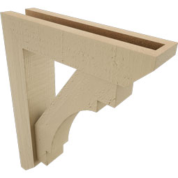 Ekena Millwork - BKTUR0352X14X18MRC06RCPR - Timberthane Faux Wood Merced Style Bracket w/ Offset Brace, Slat Ends, 3 1/2"W x 14"D x 18"H, Primed Tan