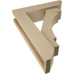 Ekena Millwork - BKTUR0352X14X18MRC06RCPR - Timberthane Faux Wood Merced Style Bracket w/ Offset Brace, Slat Ends, 3 1/2"W x 14"D x 18"H, Primed Tan
