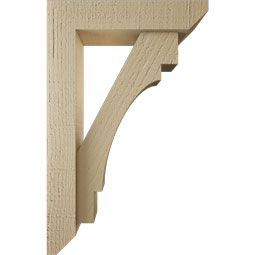 Ekena Millwork - BKTUR0352X14X22MRC06RCPR - Timberthane Faux Wood Merced Style Bracket w/ Offset Brace, Slat Ends, 3 1/2"W x 14"D x 22"H, Primed Tan