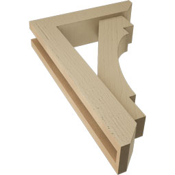 Ekena Millwork - BKTUR0352X14X22MRC06RCPR - Timberthane Faux Wood Merced Style Bracket w/ Offset Brace, Slat Ends, 3 1/2"W x 14"D x 22"H, Primed Tan