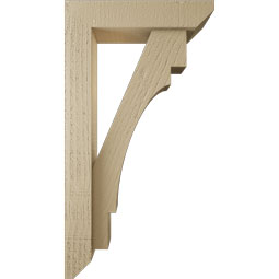 Ekena Millwork - BKTUR0352X14X26MRC06RCPR - Timberthane Faux Wood Merced Style Bracket w/ Offset Brace, Slat Ends, 3 1/2"W x 14"D x 26"H, Primed Tan