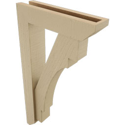 Ekena Millwork - BKTUR0352X14X26MRC06RCPR - Timberthane Faux Wood Merced Style Bracket w/ Offset Brace, Slat Ends, 3 1/2"W x 14"D x 26"H, Primed Tan