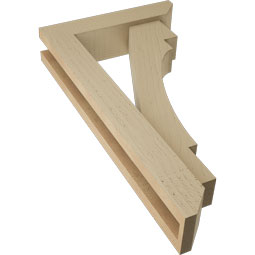 Ekena Millwork - BKTUR0352X14X26MRC06RCPR - Timberthane Faux Wood Merced Style Bracket w/ Offset Brace, Slat Ends, 3 1/2"W x 14"D x 26"H, Primed Tan