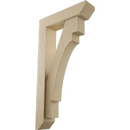 Ekena Millwork - BKTUR0352X14X26MRC06RCPR - Timberthane Faux Wood Merced Style Bracket w/ Offset Brace, Slat Ends, 3 1/2"W x 14"D x 26"H, Primed Tan