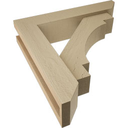 Ekena Millwork - BKTUR0352X16X16MRC06RCPR - Timberthane Faux Wood Merced Style Bracket w/ Offset Brace, Slat Ends, 3 1/2"W x 16"D x 16"H, Primed Tan