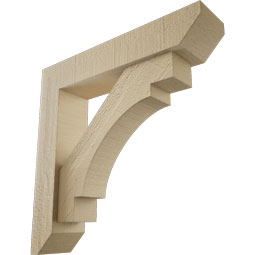 Ekena Millwork - BKTUR0352X16X16MRC06RCPR - Timberthane Faux Wood Merced Style Bracket w/ Offset Brace, Slat Ends, 3 1/2"W x 16"D x 16"H, Primed Tan